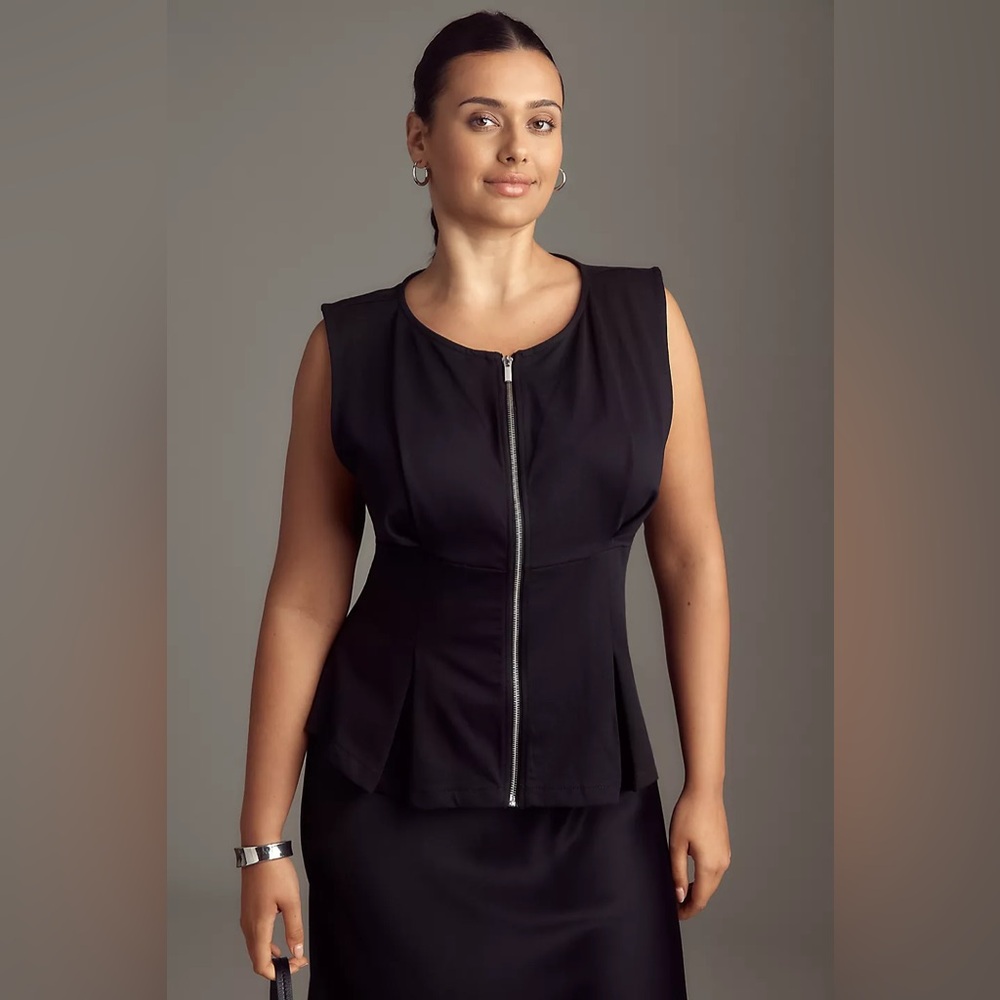 NWT Size M - Pilcro 100% Cotton Zip-Front Peplum Top (NWT US$ 78) - Picture 5 of 16